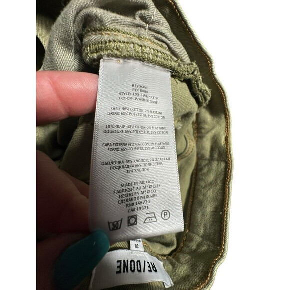 Re/Done‎ Size 28 70s Ultra High Rise Stove Pipe Jeans Washed Sage Green #V11-1 - Picture 6 of 14